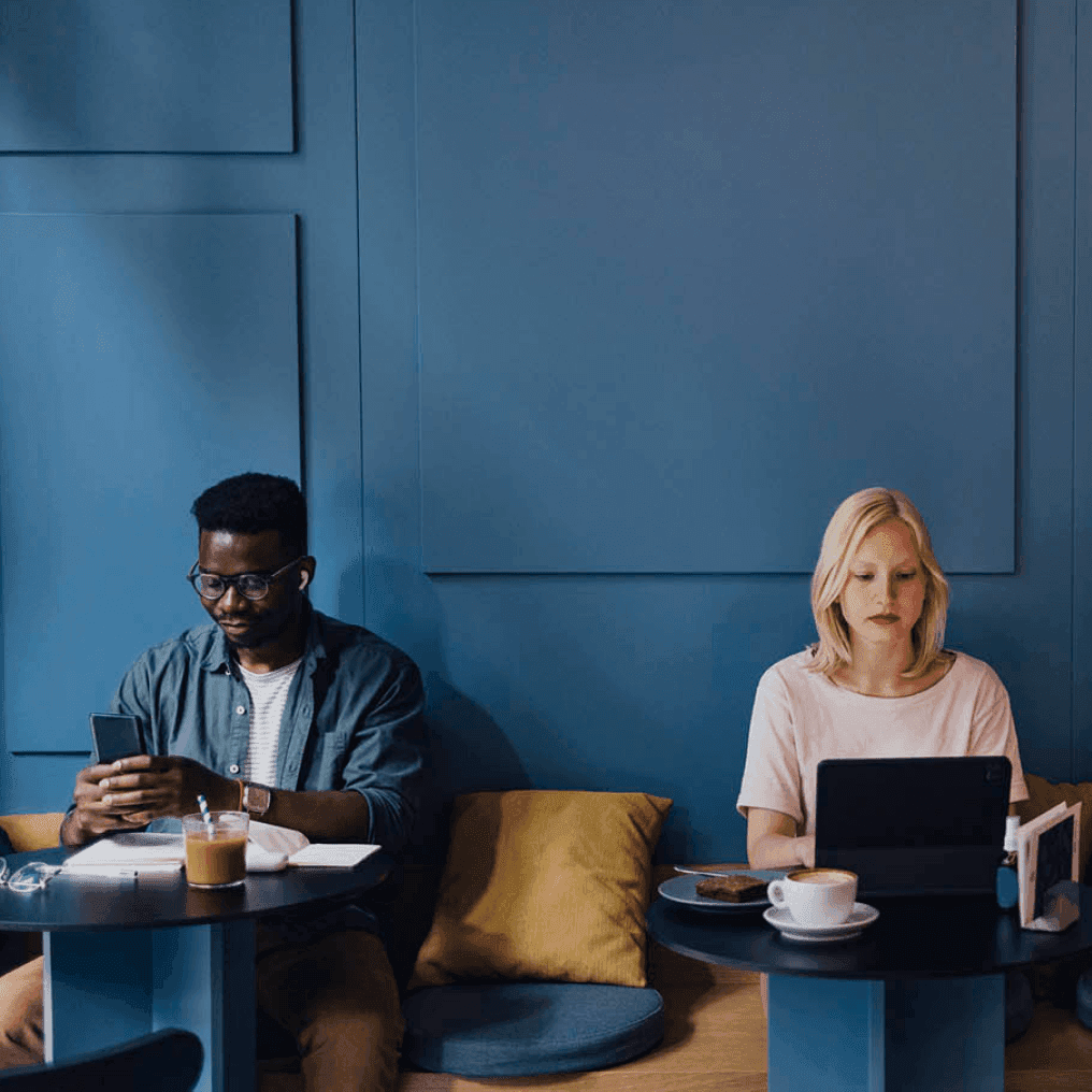 Employees working from the coffee shop remotely